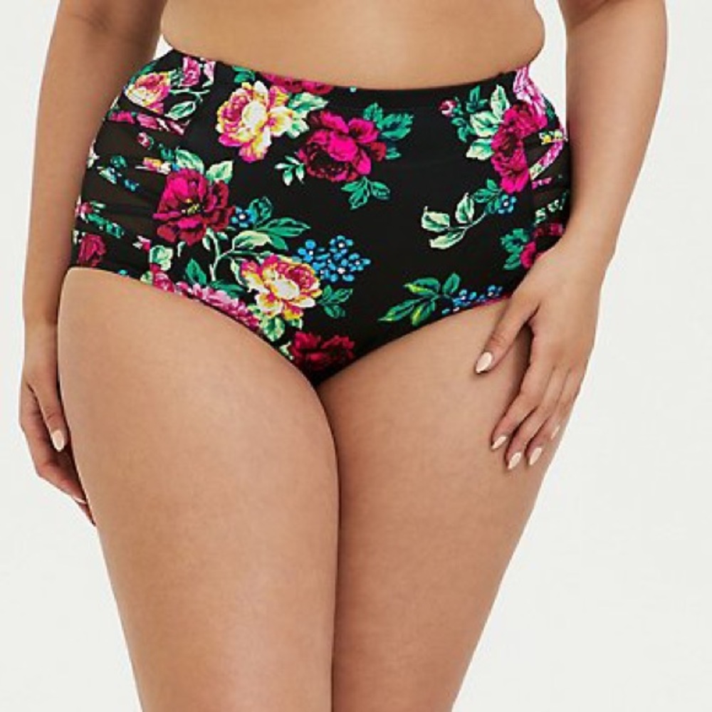 TORRID Black Floral High Waist Swim Bottom